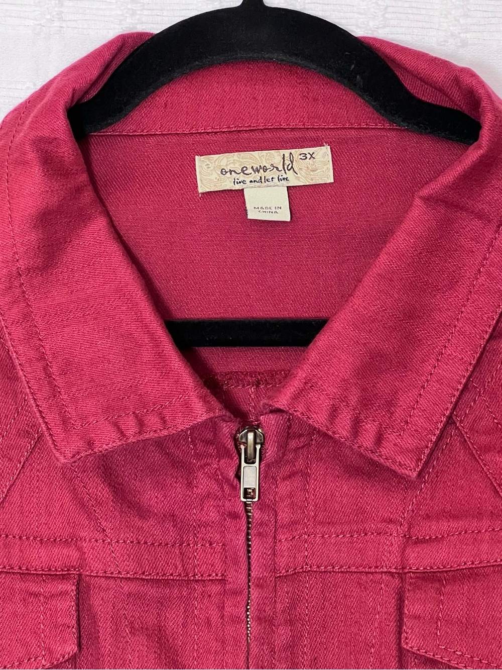 ONE WORLD Raspberry Zip-Front Jean Jacket - Picture 4 of 11